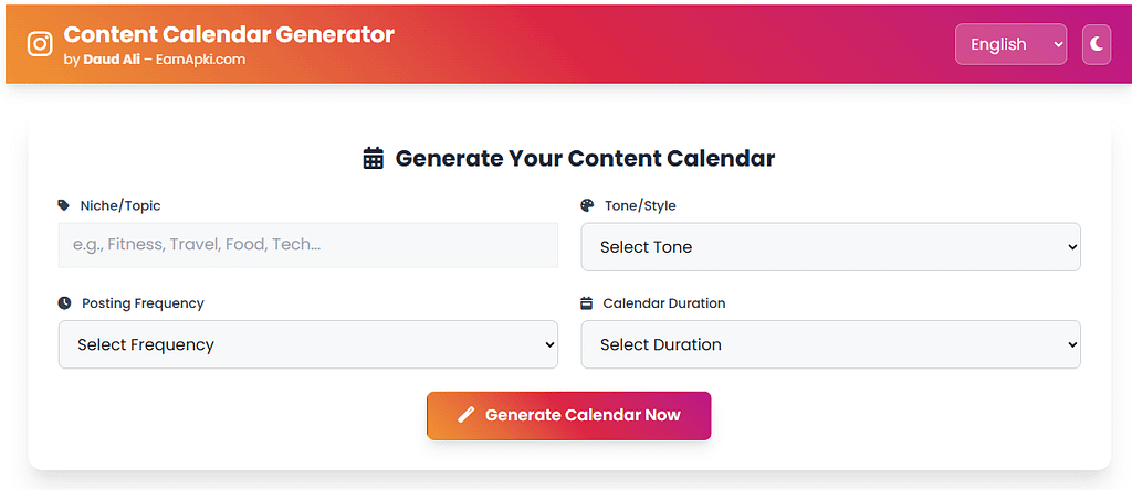 Instagram Content Calendar Generator
