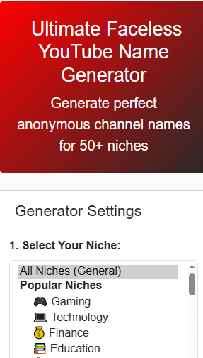 Faceless YouTube Name Generator