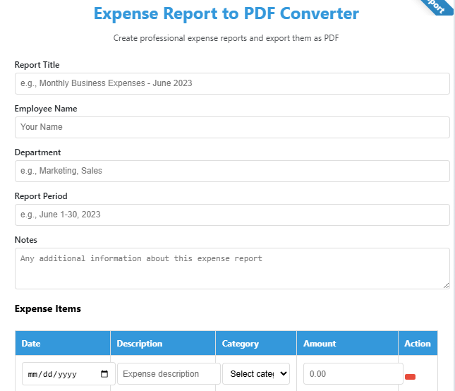expense report to PDF converter