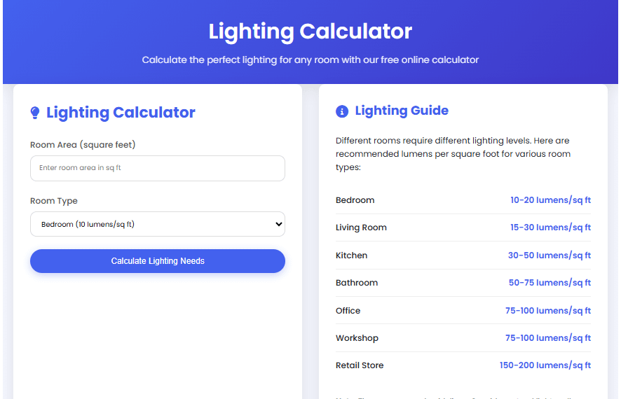 Free Lighting Calculator