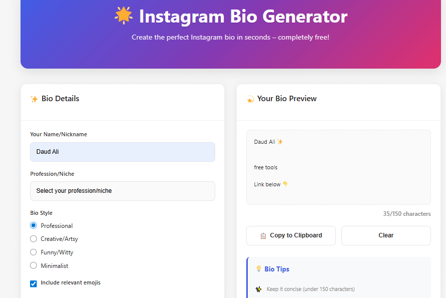 Instagram Bio Generator